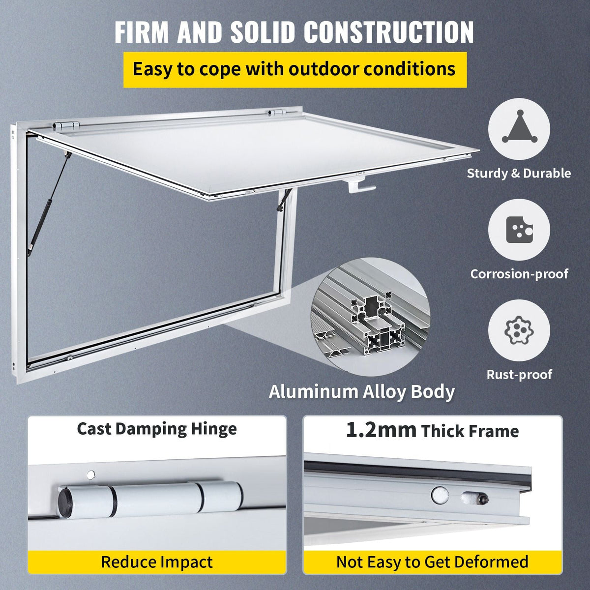 Concession Window 53 x 33 Inch, Concession Stand Serving Window Door with Double-Point Fork Lock, Concession Awning Door Up to 85 degrees for Food Trucks, Glass Not Included