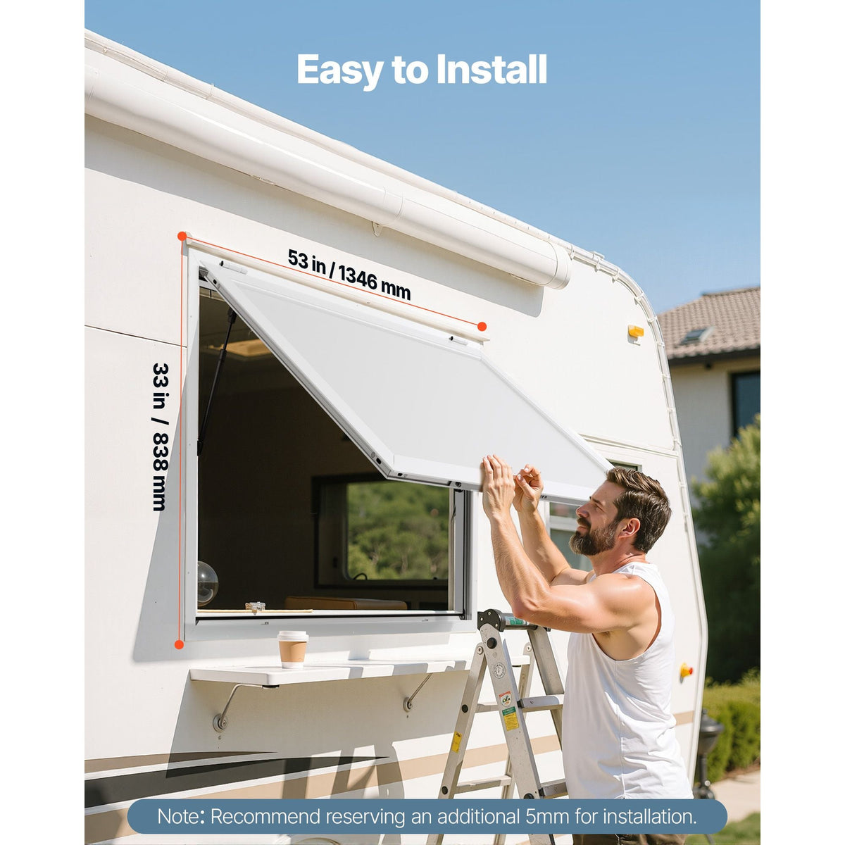 Concession Window 53x33 in, Aluminum Alloy Frame Service Window for Food Truck, Up to 85 Degrees Stand Serving Window with Awning Door and Drag Hook, Rainwater Resistant for Concession Trailers