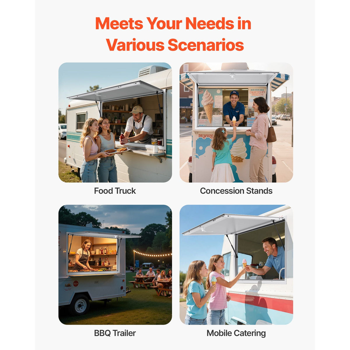 Concession Window 53x33 in, Aluminum Alloy Frame Service Window for Food Truck, Up to 85 Degrees Stand Serving Window with Awning Door and Drag Hook, Rainwater Resistant for Concession Trailers
