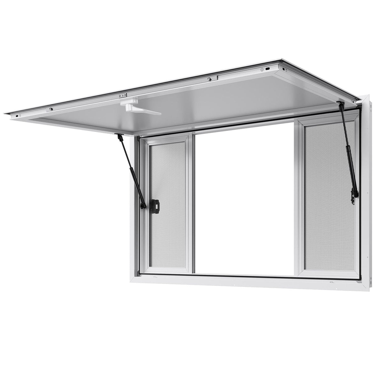 Concession Window 53x33 in, Aluminum Alloy Service Window for Food Truck, Up to 85 Degrees Stand Serving Window with 4 Sliding Windows, Awning Door, and Drag Hook, for Concession Trailers