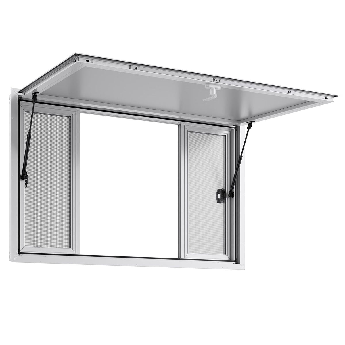 Concession Window 53x33 in, Aluminum Alloy Service Window for Food Truck, Up to 85 Degrees Stand Serving Window with 4 Sliding Windows, Awning Door, and Drag Hook, for Concession Trailers