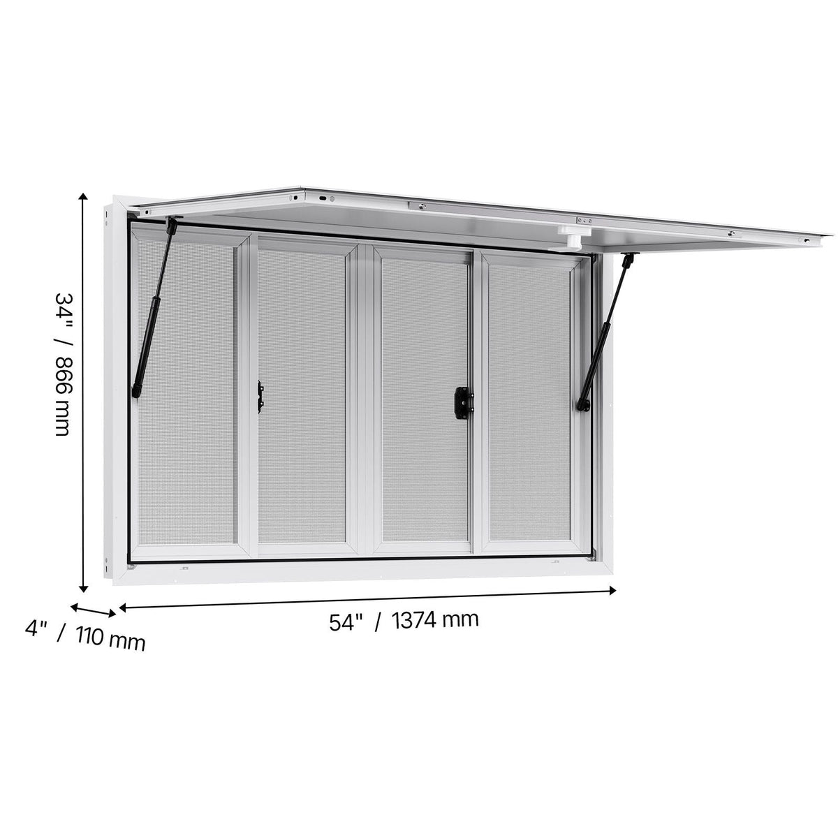 Concession Window 53x33 in, Aluminum Alloy Service Window for Food Truck, Up to 85 Degrees Stand Serving Window with 4 Sliding Windows, Awning Door, and Drag Hook, for Concession Trailers