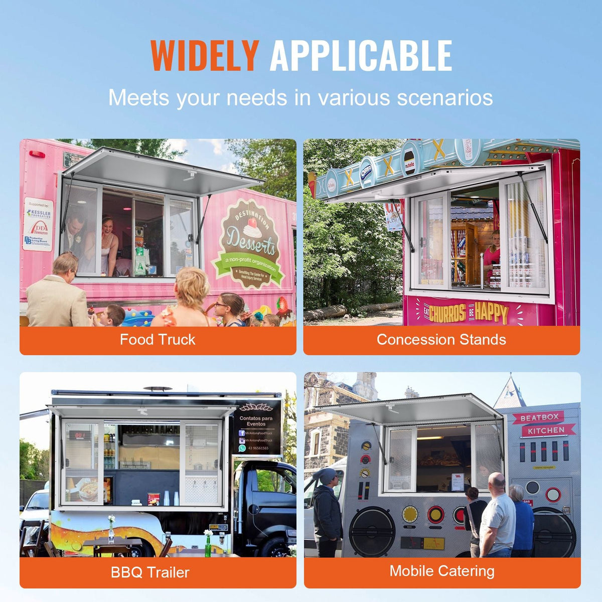 Concession Window 60"x36", Aluminum Alloy Food Truck Service Window with 4 Horizontal Sliding Windows & Awning Door & Drag Hook, Up to 85 Degrees Serving Window for Food Truck Concession Trailer