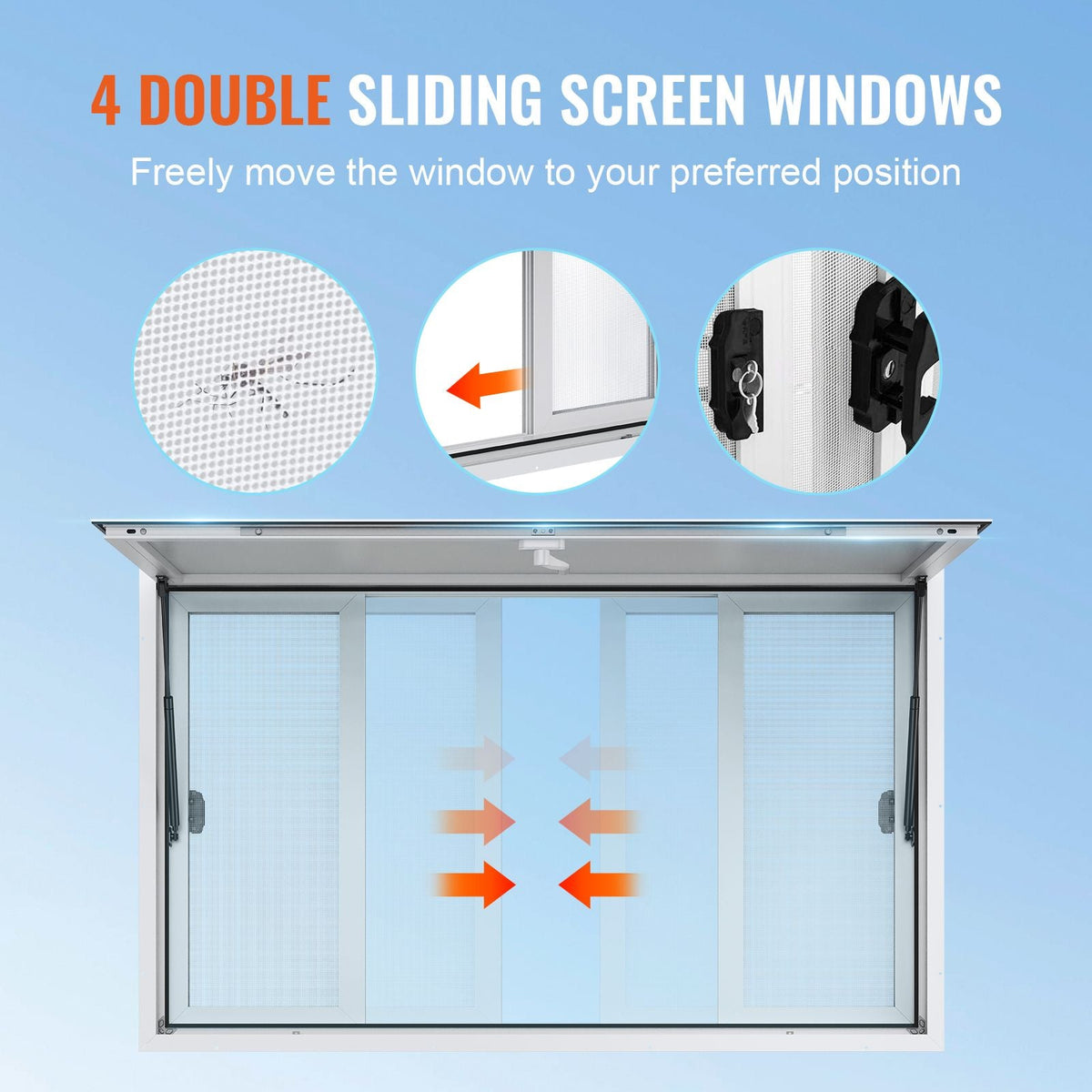 Concession Window 60"x36", Aluminum Alloy Food Truck Service Window with 4 Horizontal Sliding Windows & Awning Door & Drag Hook, Up to 85 Degrees Serving Window for Food Truck Concession Trailer