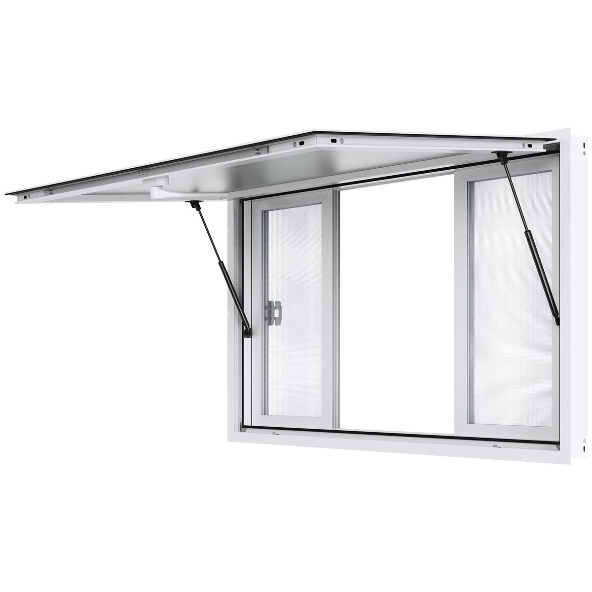 Concession Window 60"x36", Aluminum Alloy Food Truck Service Window with 4 Horizontal Sliding Windows & Awning Door & Drag Hook, Up to 85 Degrees Serving Window for Food Truck Concession Trailer