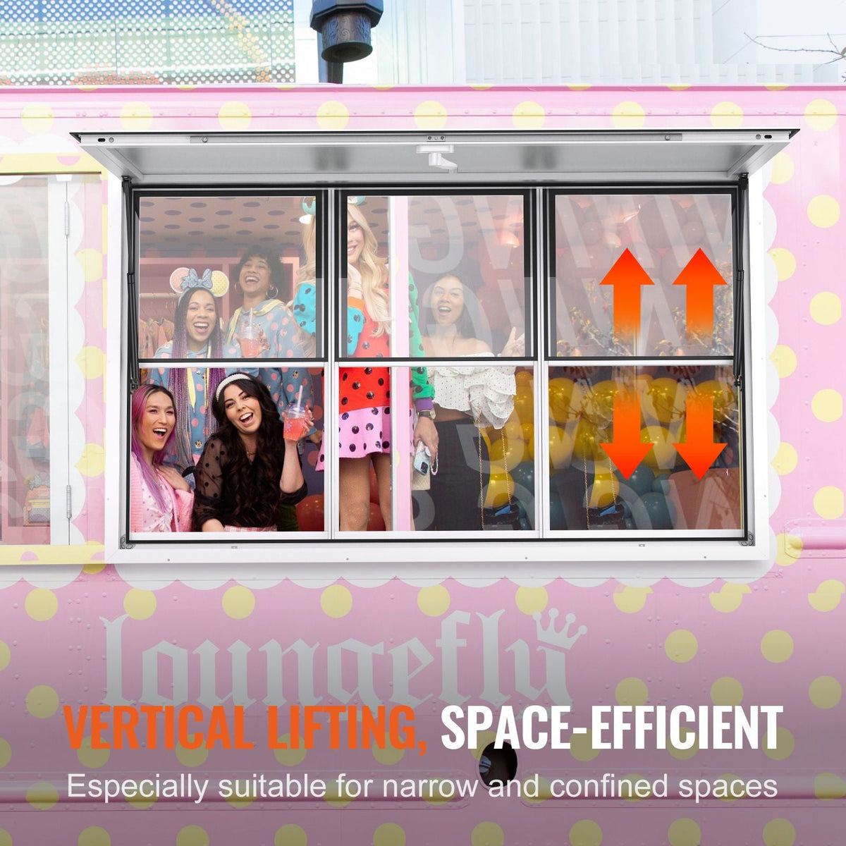 Concession Window 60"x36", Aluminum Alloy Food Truck Service Window with Vertical Lifting Windows & Awning Door & Drag Hook, Up to 85 Degrees Serving Window for Food Trucks Concession Trailers