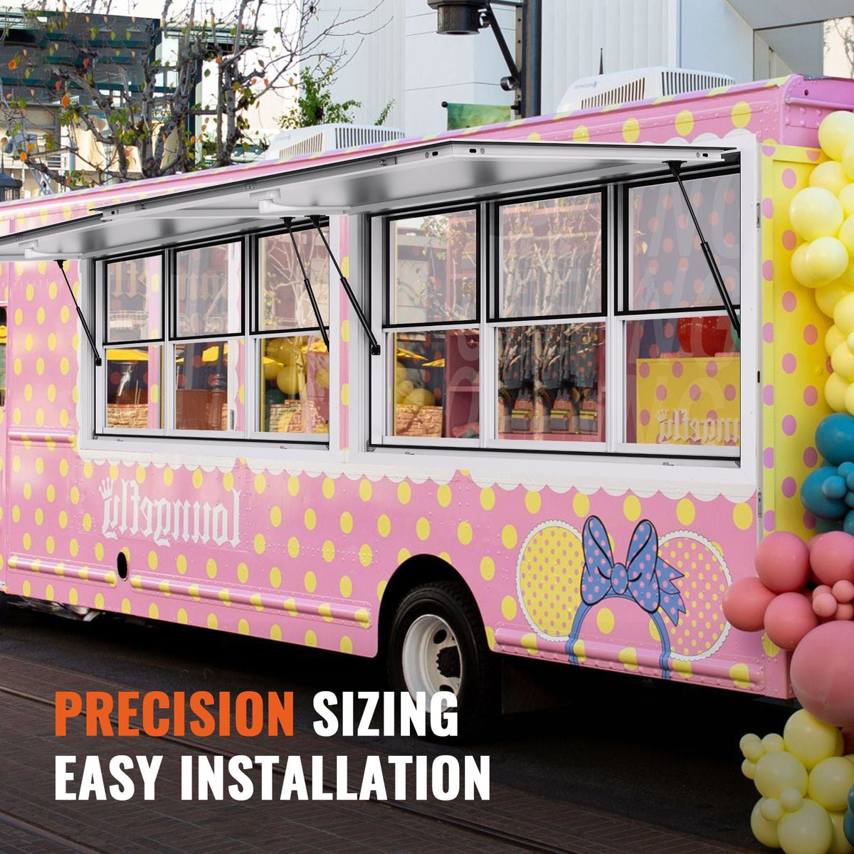 Concession Window 60"x36", Aluminum Alloy Food Truck Service Window with Vertical Lifting Windows & Awning Door & Drag Hook, Up to 85 Degrees Serving Window for Food Trucks Concession Trailers