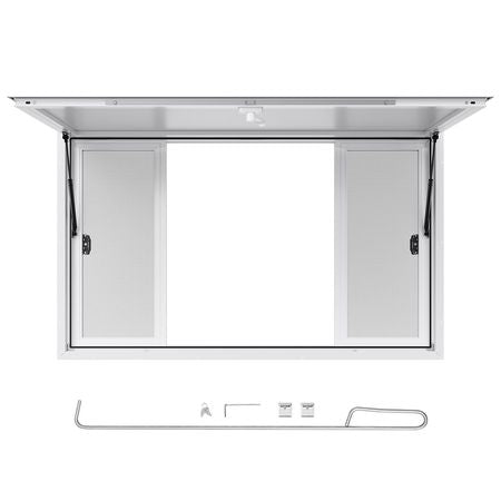 Concession Window 60x36 in, Aluminum Alloy Service Window for Food Truck, Up to 85 Degrees Stand Serving Window with 4 Sliding Windows, Awning Door, and Drag Hook, for Concession Trailers