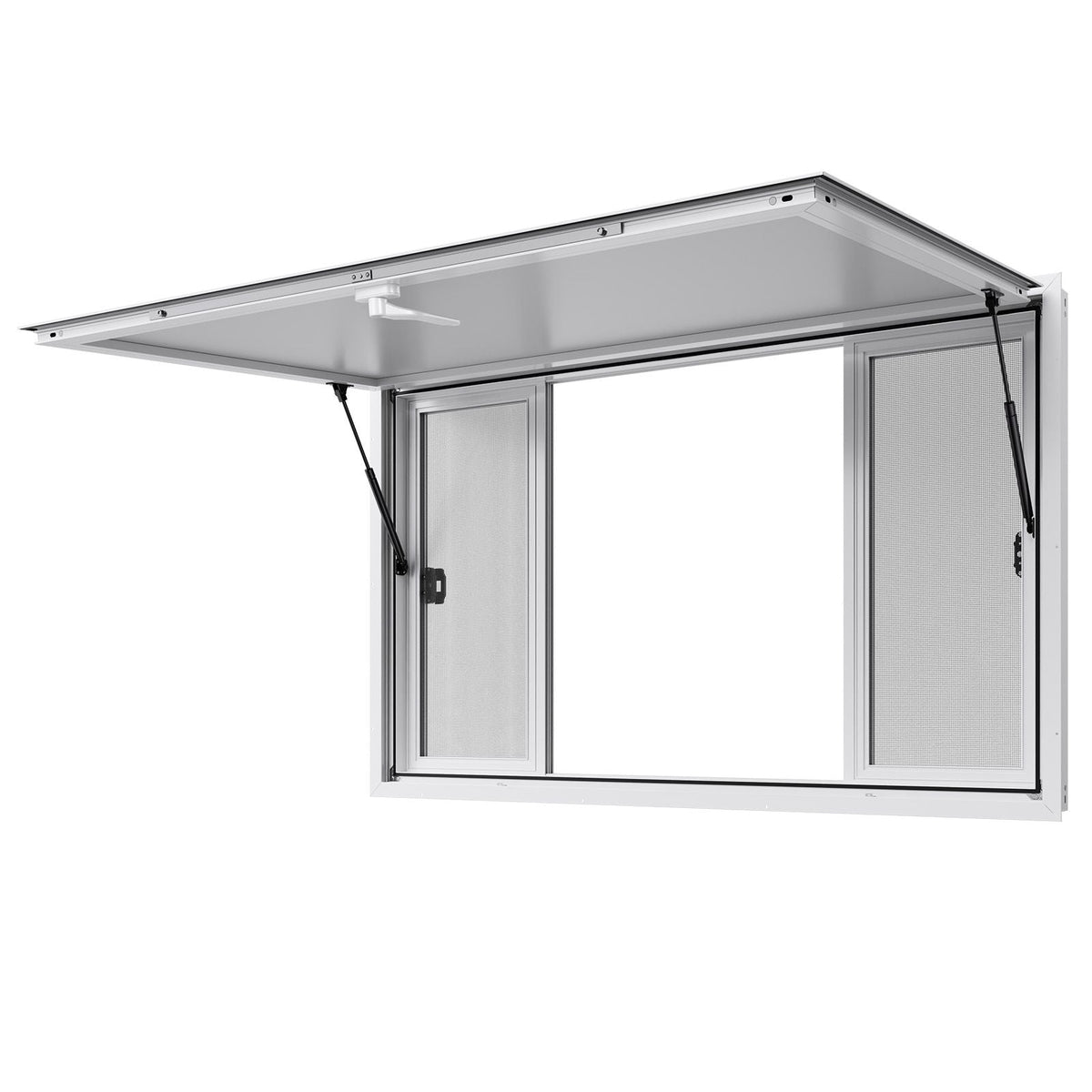 Concession Window 60x36 in, Aluminum Alloy Service Window for Food Truck, Up to 85 Degrees Stand Serving Window with 4 Sliding Windows, Awning Door, and Drag Hook, for Concession Trailers