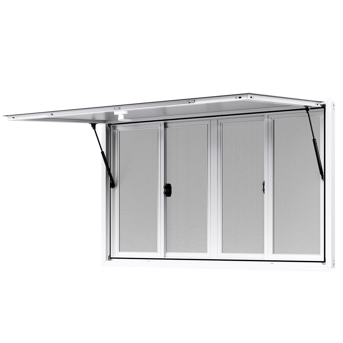 Concession Window 60x36 in, Aluminum Alloy Service Window for Food Truck, Up to 85 Degrees Stand Serving Window with 4 Sliding Windows, Awning Door, and Drag Hook, for Concession Trailers