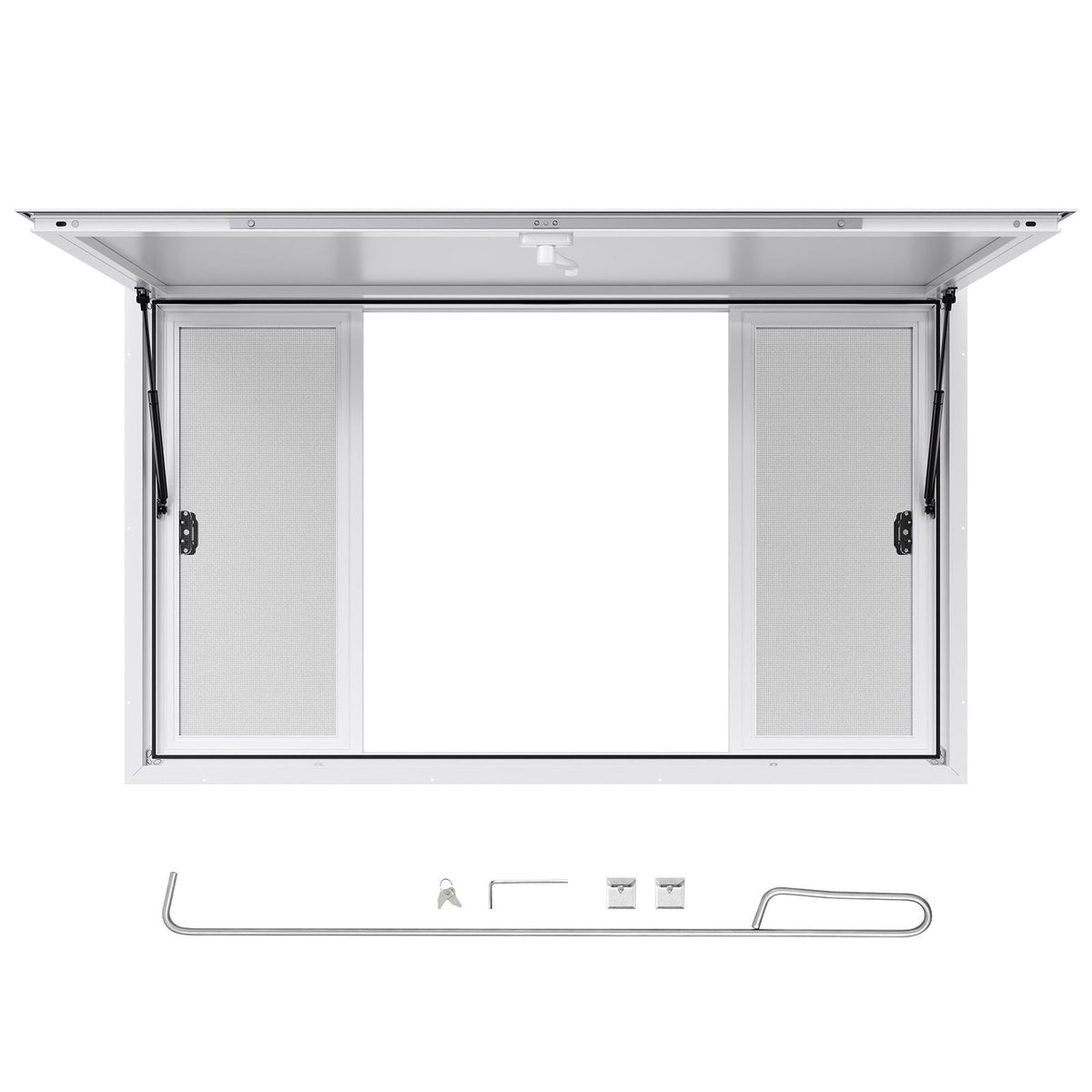 Concession Window 60x36 in, Aluminum Alloy Service Window for Food Truck, Up to 85 Degrees Stand Serving Window with 4 Sliding Windows, Awning Door, and Drag Hook, for Concession Trailers