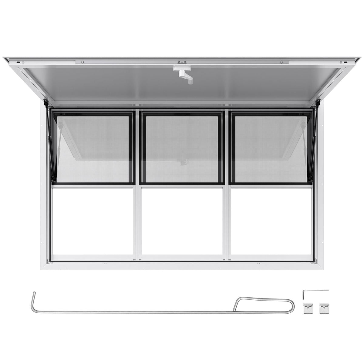 Concession Window 60x36 in, Aluminum Alloy Service Window for Food Truck, Up to 85 Degrees Stand Serving Window with 6 Sliding Windows, Awning Door, and Drag Hook, for Concession Trailers