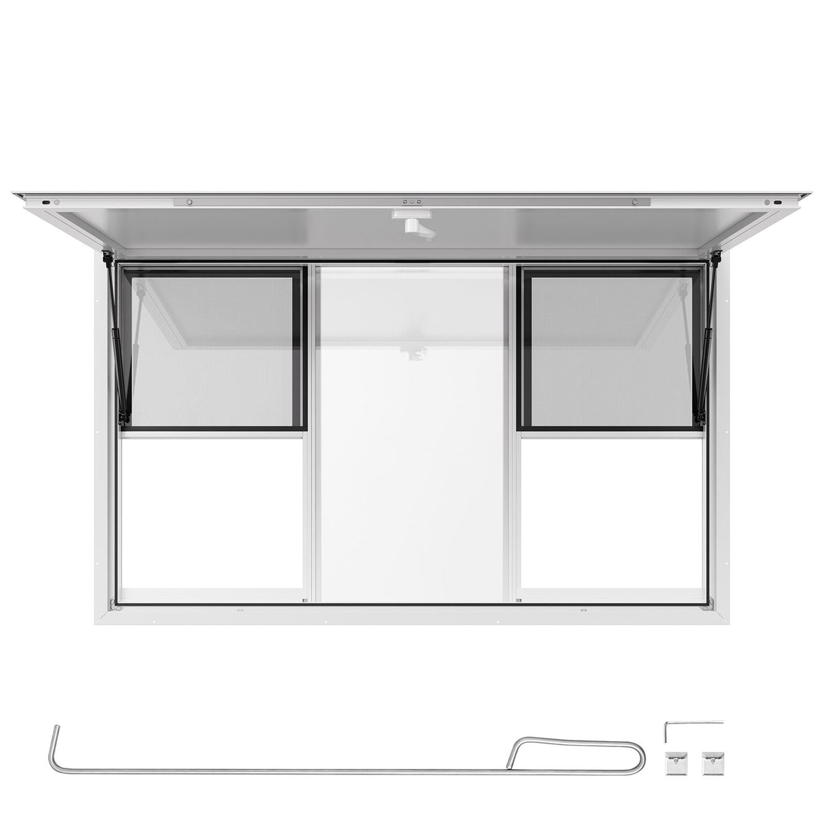 Concession Window 60x36 in, Aluminum Alloy Service Window for Food Truck, Up to 85 Degrees Stand Serving Window with 6 Sliding Windows, Awning Door, and Drag Hook, for Concession Trailers