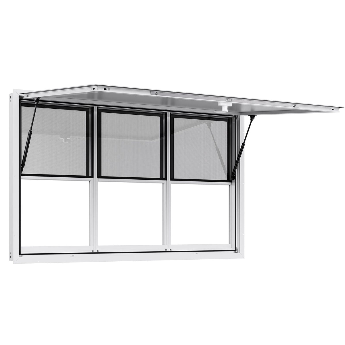 Concession Window 60x36 in, Aluminum Alloy Service Window for Food Truck, Up to 85 Degrees Stand Serving Window with 6 Sliding Windows, Awning Door, and Drag Hook, for Concession Trailers