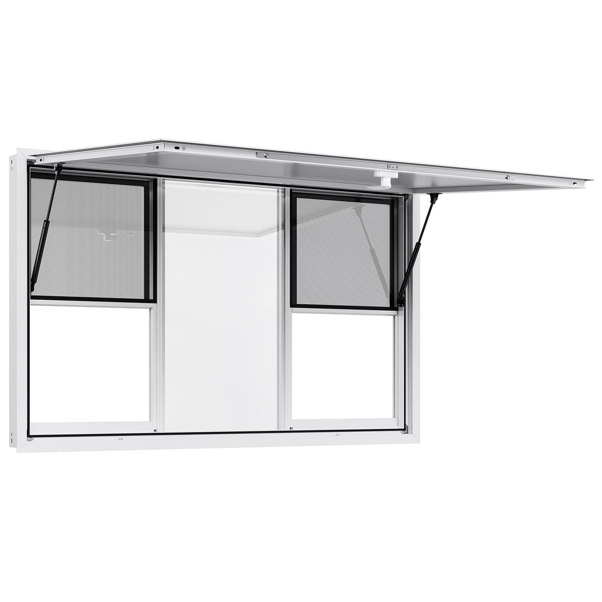 Concession Window 60x36 in, Aluminum Alloy Service Window for Food Truck, Up to 85 Degrees Stand Serving Window with 6 Sliding Windows, Awning Door, and Drag Hook, for Concession Trailers