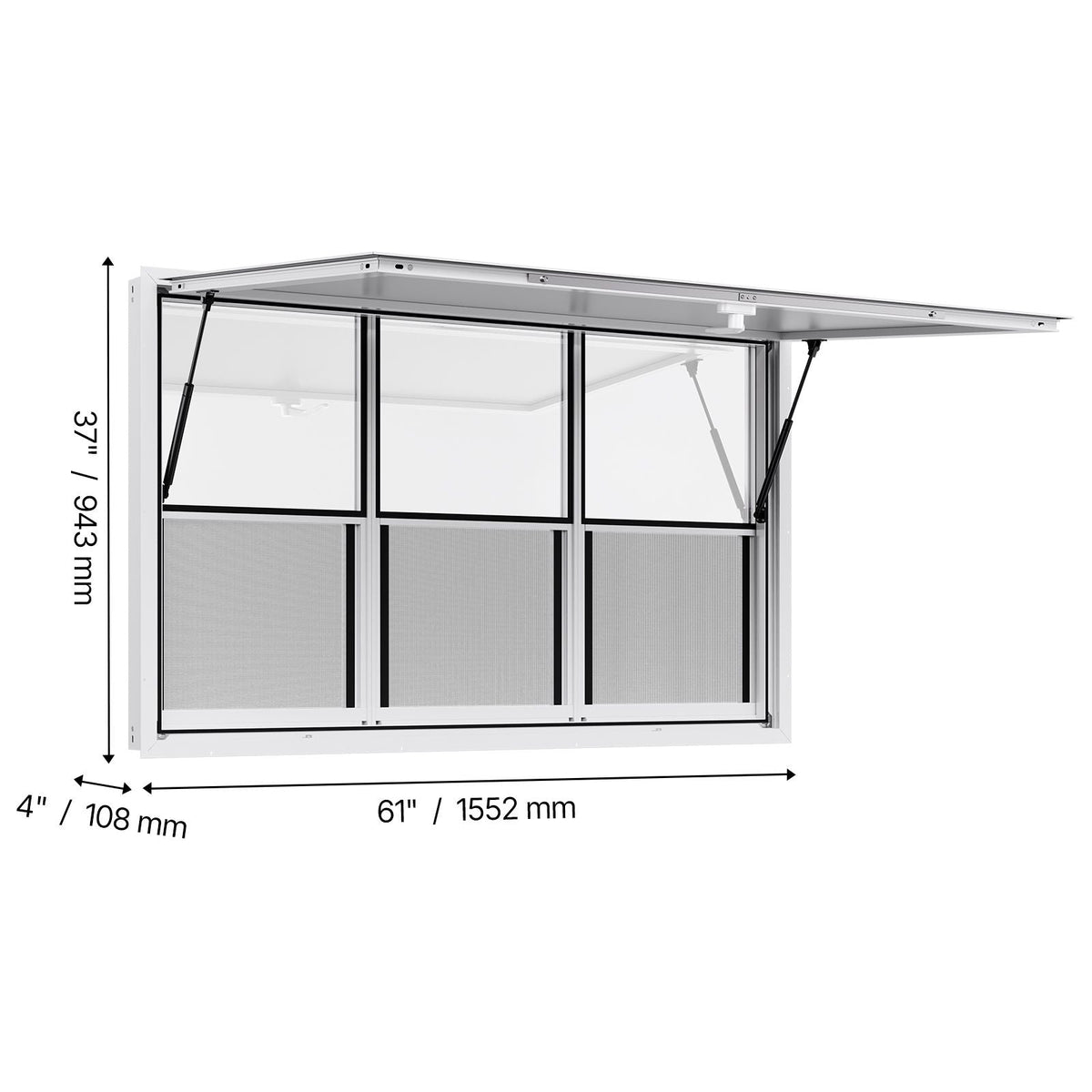 Concession Window 60x36 in, Aluminum Alloy Service Window for Food Truck, Up to 85 Degrees Stand Serving Window with 6 Sliding Windows, Awning Door, and Drag Hook, for Concession Trailers