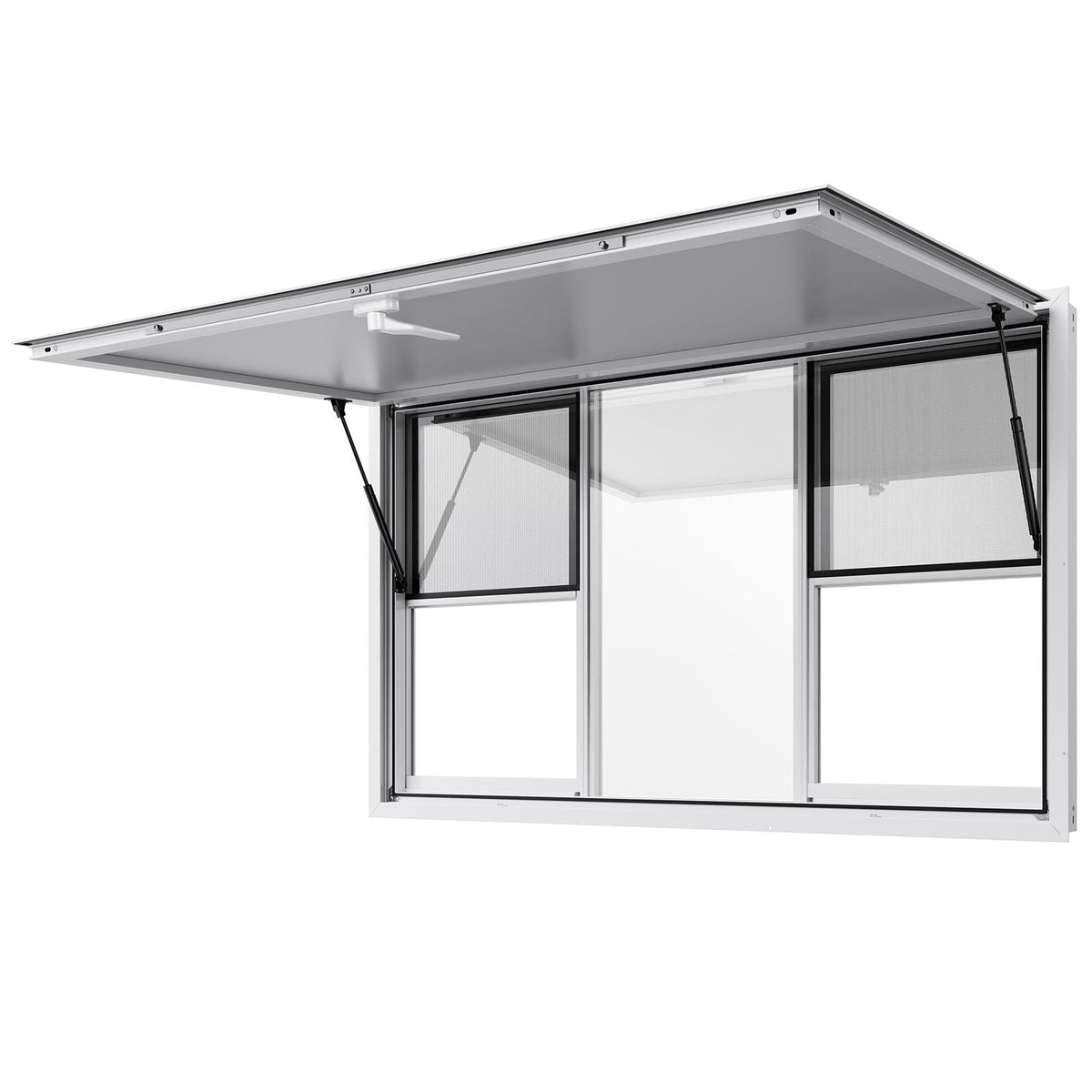 Concession Window 60x36 in, Aluminum Alloy Service Window for Food Truck, Up to 85 Degrees Stand Serving Window with 6 Sliding Windows, Awning Door, and Drag Hook, for Concession Trailers