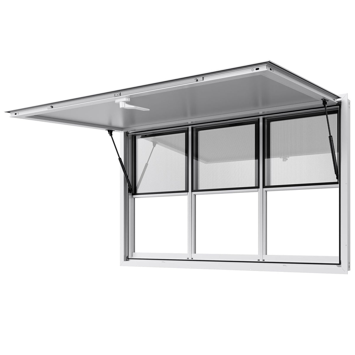 Concession Window 60x36 in, Aluminum Alloy Service Window for Food Truck, Up to 85 Degrees Stand Serving Window with 6 Sliding Windows, Awning Door, and Drag Hook, for Concession Trailers