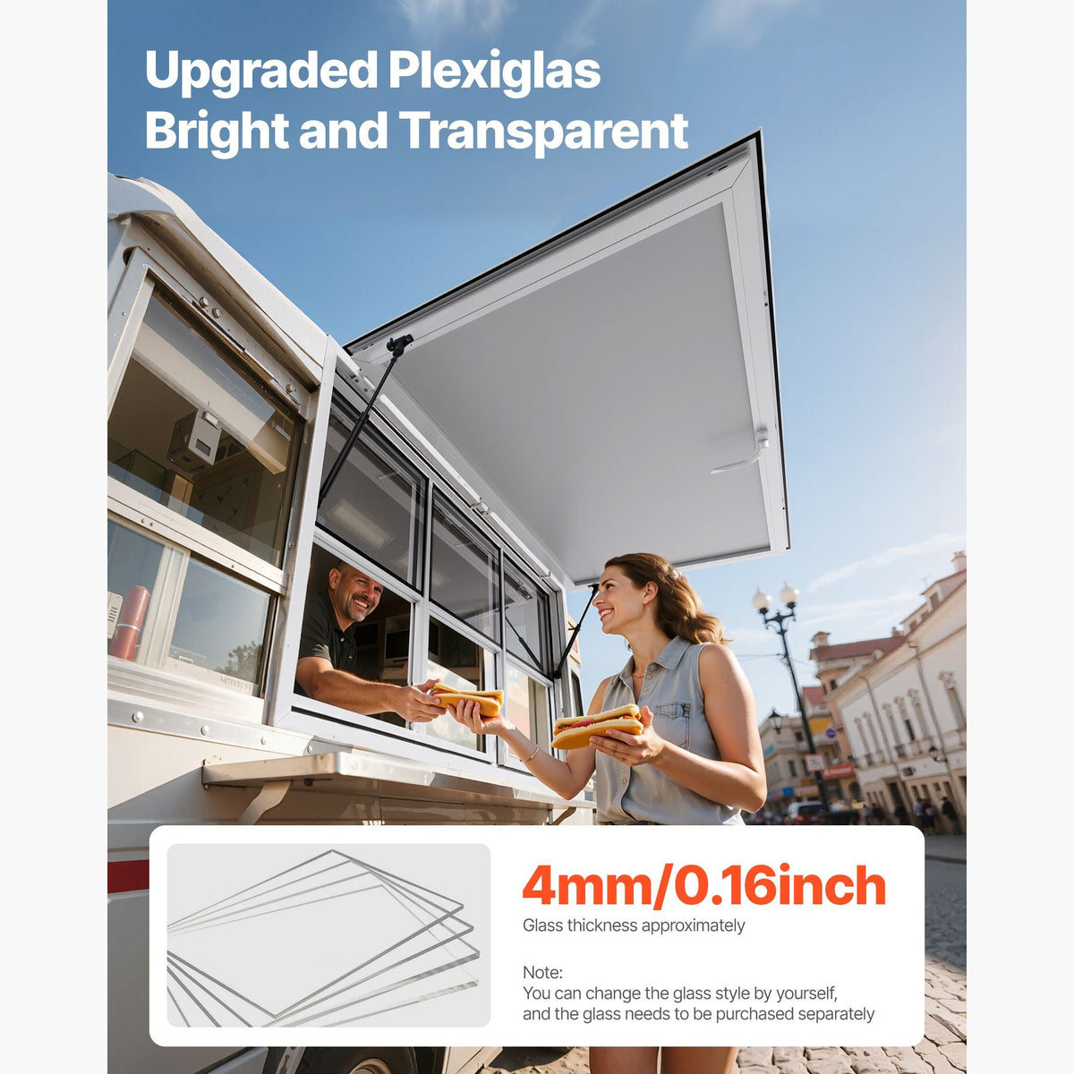 Concession Window 60x36 in, Aluminum Alloy Service Window for Food Truck, Up to 85 Degrees Stand Serving Window with 6 Sliding Windows, Awning Door, and Drag Hook, for Concession Trailers