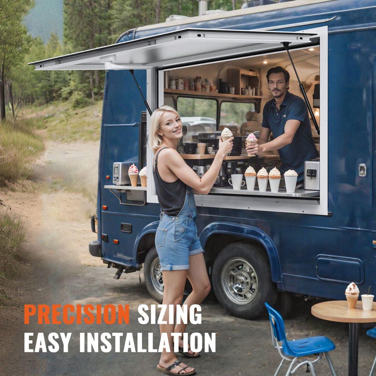 Concession Window 72"x48", Aluminum Alloy Food Truck Service Window with Awning Door & Drag Hook, Up to 85 Degrees Stand Serving Window for Food Trucks Concession Trailers, Glass Not Included