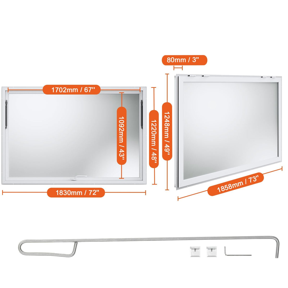 Concession Window 72"x48", Aluminum Alloy Food Truck Service Window with Awning Door & Drag Hook, Up to 85 Degrees Stand Serving Window for Food Trucks Concession Trailers, Glass Not Included