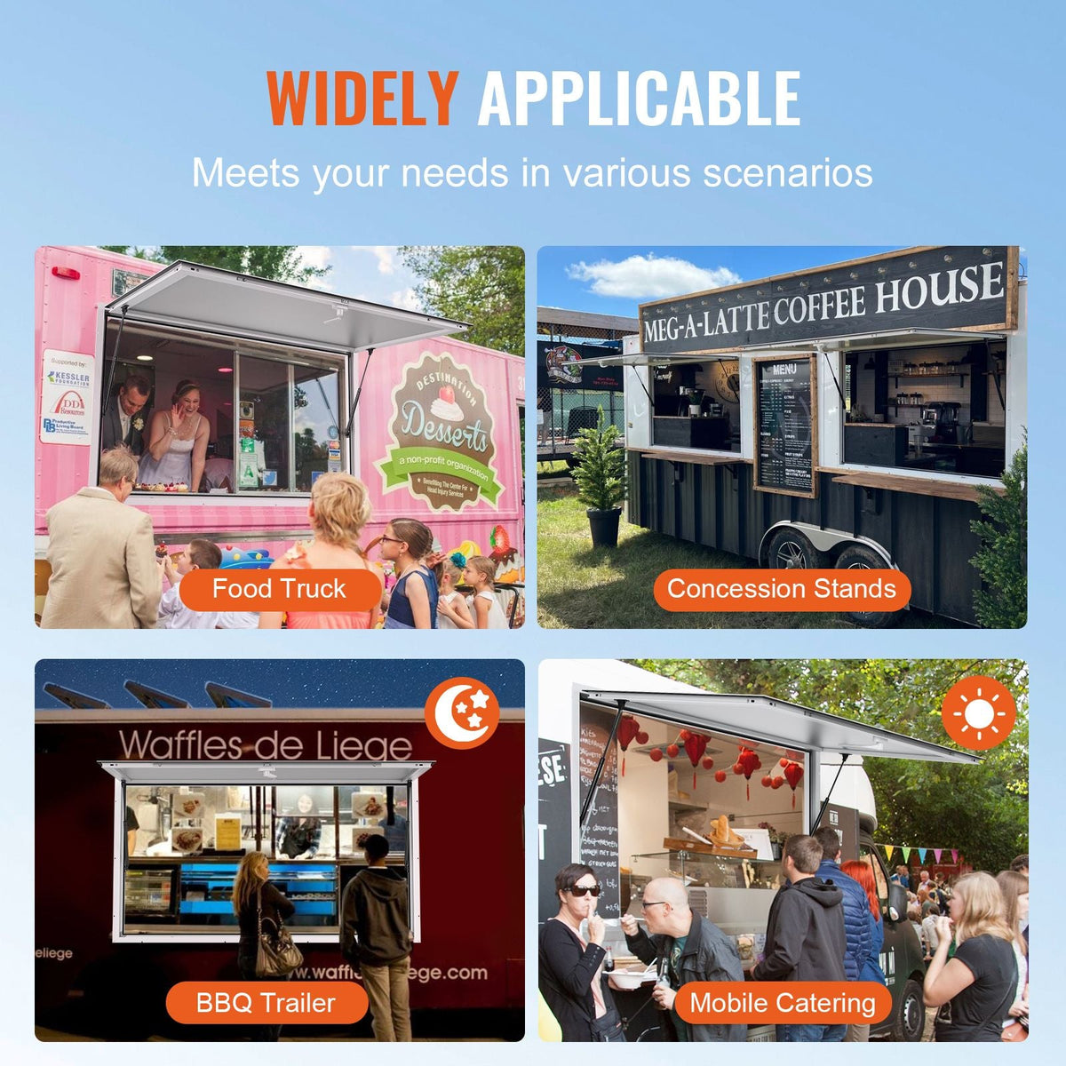 Concession Window 72"x48", Aluminum Alloy Food Truck Service Window with Awning Door & Drag Hook, Up to 85 Degrees Stand Serving Window for Food Trucks Concession Trailers, Glass Not Included