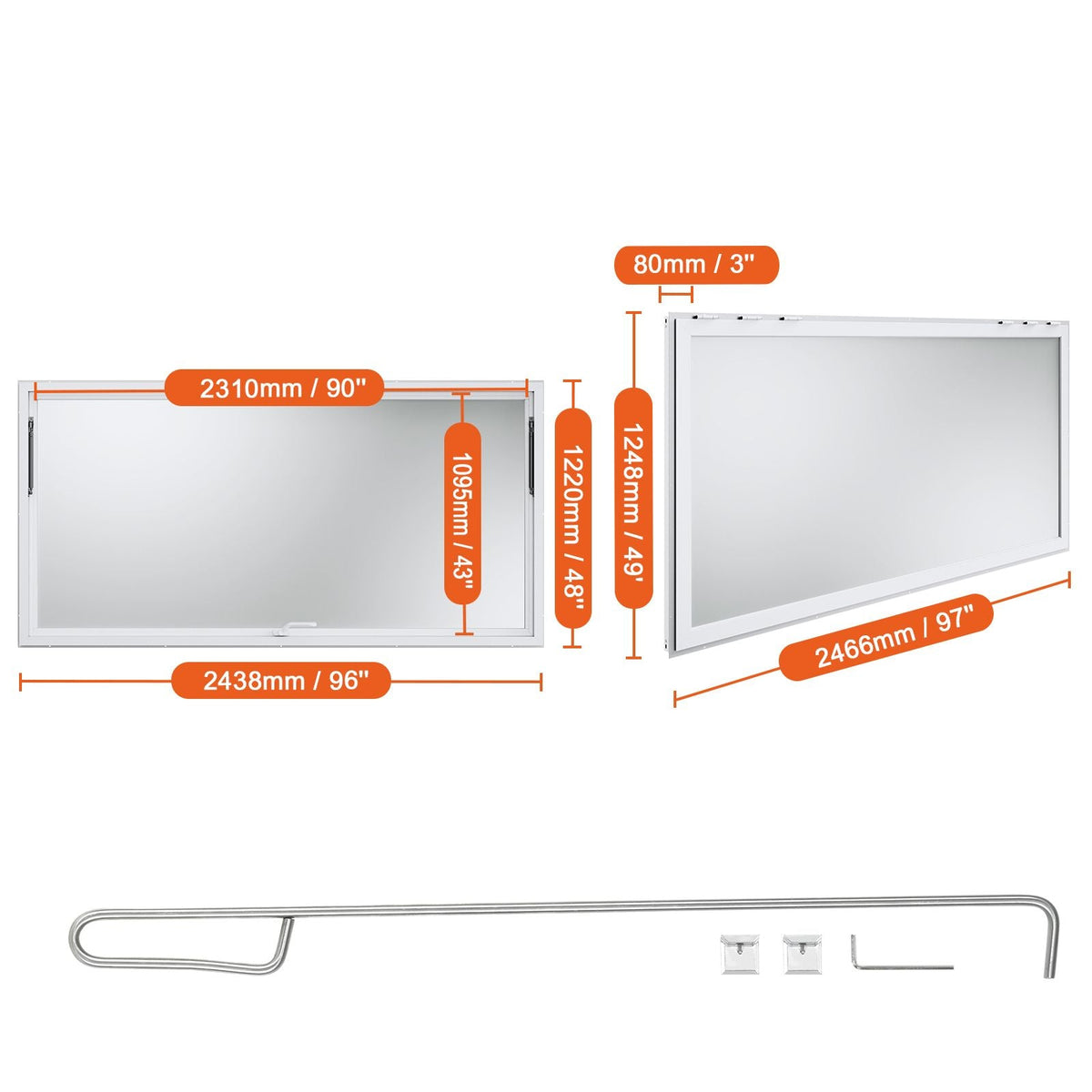 Concession Window 96"x48", Aluminum Alloy Food Truck Service Window with Awning Door & Drag Hook, Up to 85 Degrees Stand Serving Window for Food Trucks Concession Trailers, Glass Not Included