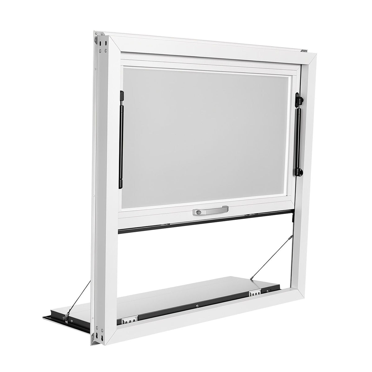 Concession Window Folding Shelf 36x36in Aluminum Alloy Service Window, for Food Truck, Up to 85 Degrees, with Awning Door and Drag Hook, Rainwater Resistant