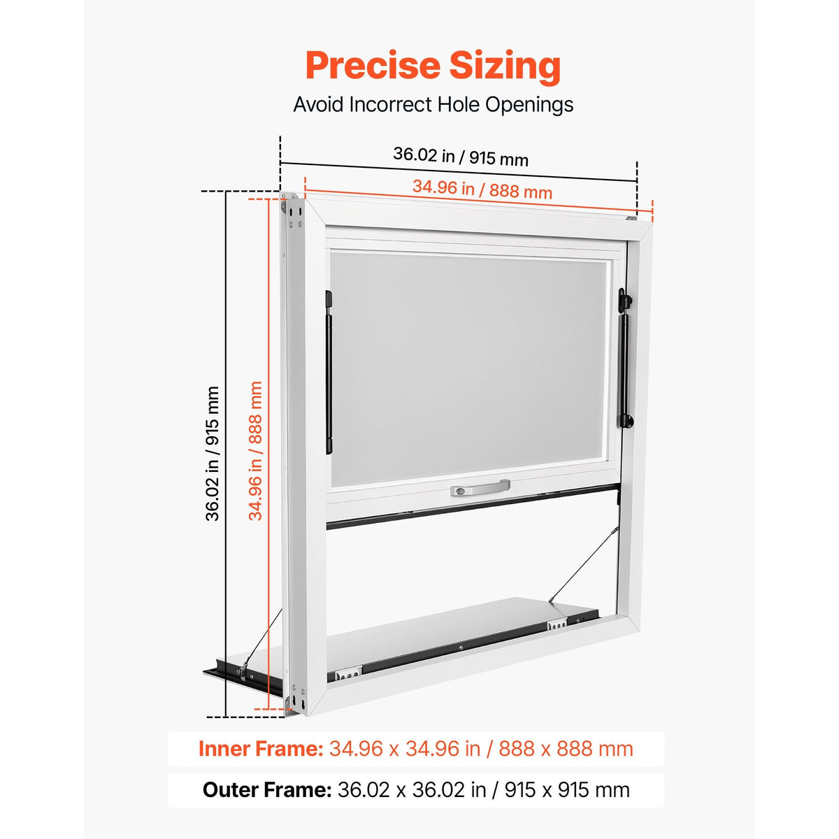 Concession Window Folding Shelf 36x36in Aluminum Alloy Service Window, for Food Truck, Up to 85 Degrees, with Awning Door and Drag Hook, Rainwater Resistant