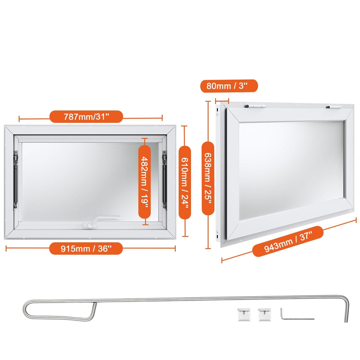 Concession Window for Food Truck, 36"x24" Aluminum Alloy Food Truck Service Window, Up to 85 Degrees Stand Serving Window with Awning Door & Drag Hook, for Food Trucks Concession Trailers