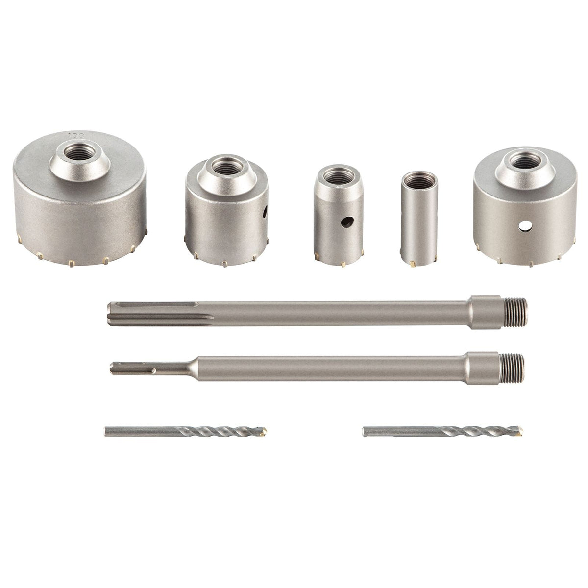 Concrete Hole Saw Kit, 1-2/11\", 1-3/5\", 2-9/16\", 3-5/32\", 3-15/16\" Drill Bit Set SDS Plus & SDS MAX Shank Wall Hole Cutter with a 4-1/3\" Connecting Rod for Concrete, Cement, Stone Wall, Ma