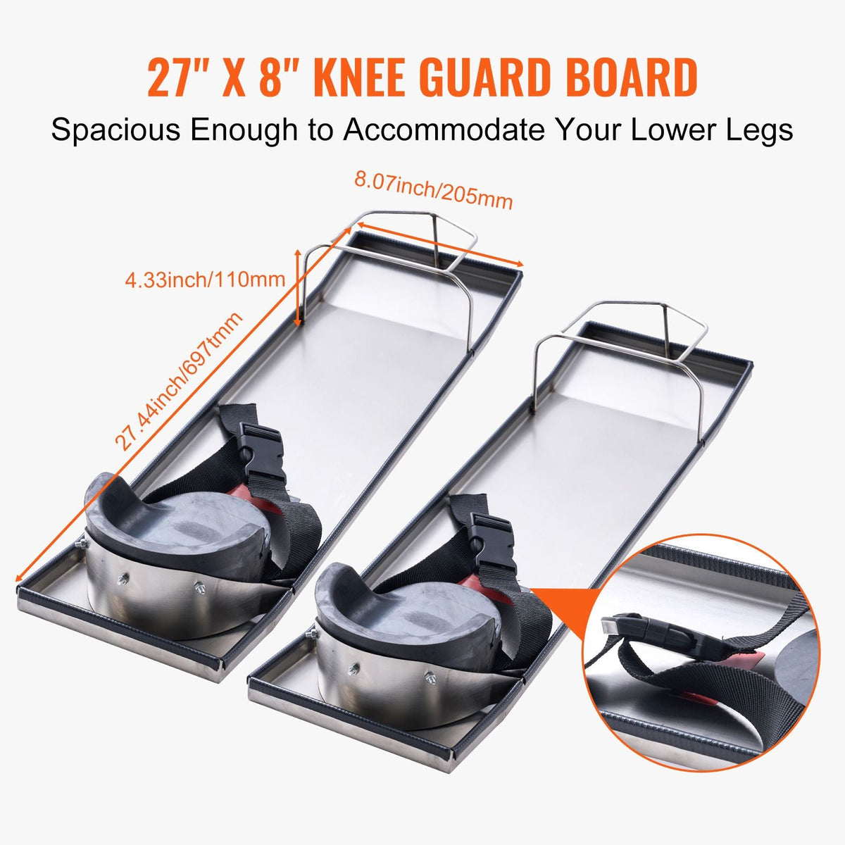 Concrete Knee Boards Stainless Steel, 28'' x 8'' Concrete Sliders, Knee Boards For Concrete, Concrete Knee Pads Moving Sliders, with Knee Pads & Board Straps for Cement and Concrete Finishing
