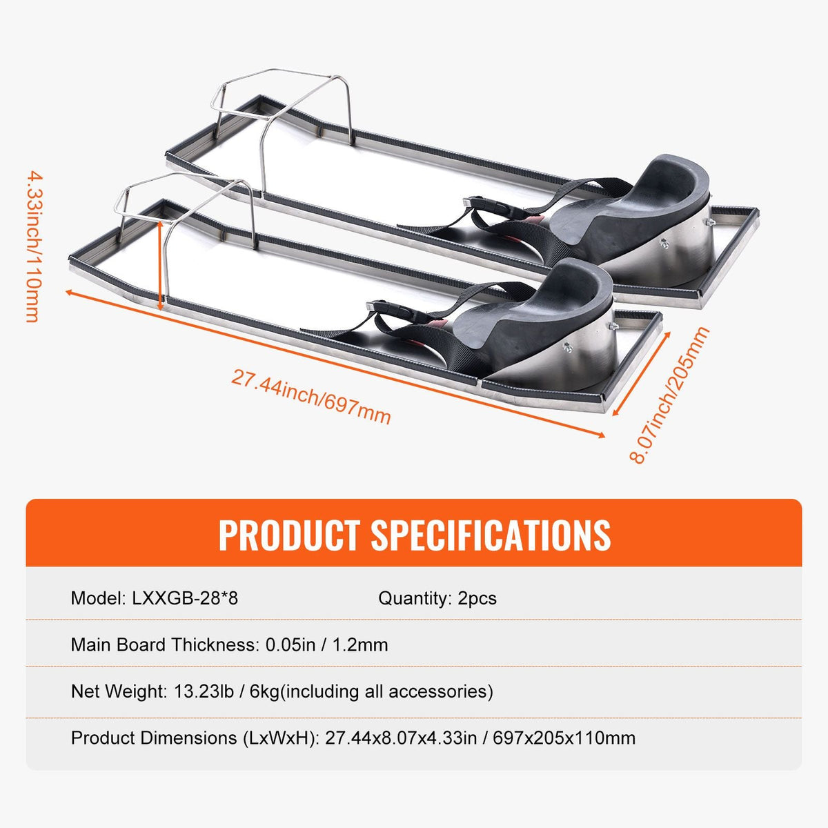 Concrete Knee Boards Stainless Steel, 28'' x 8'' Concrete Sliders, Knee Boards For Concrete, Concrete Knee Pads Moving Sliders, with Knee Pads & Board Straps for Cement and Concrete Finishing