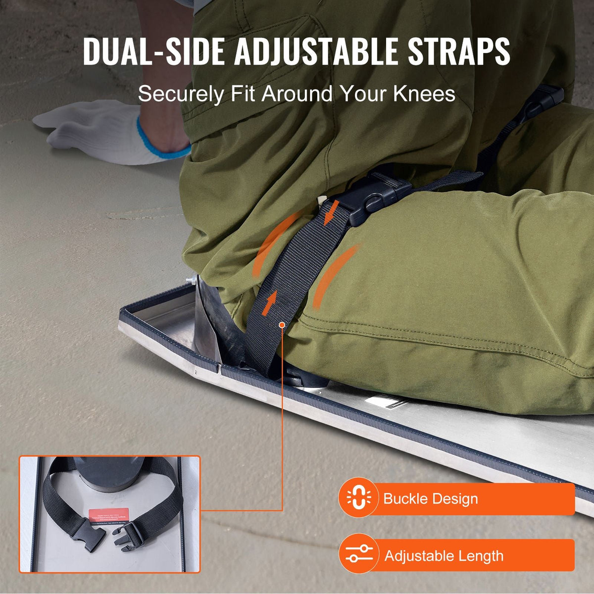 Concrete Knee Boards Stainless Steel, 28'' x 8'' Concrete Sliders, Knee Boards For Concrete, Concrete Knee Pads Moving Sliders, with Knee Pads & Board Straps for Cement and Concrete Finishing