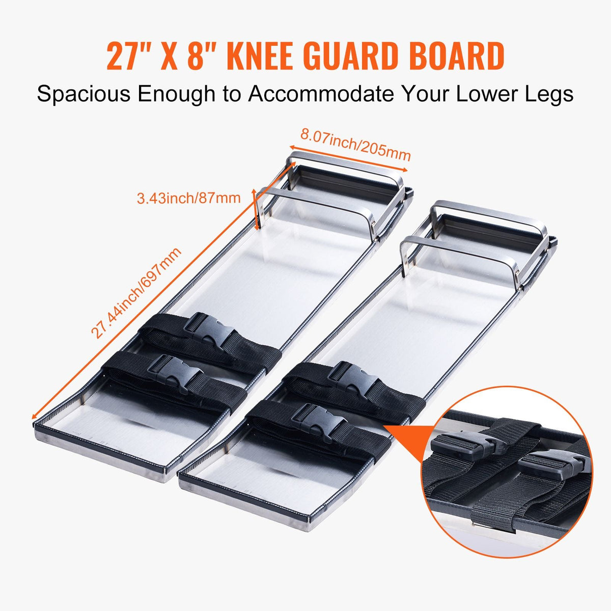Concrete Knee Boards Stainless Steel, 28'' x 8'' Concrete Sliders, Knee Boards For Concrete, Concrete Knee Pads Pair Moving Sliders, with Board Straps for Cement and Concrete Finishing