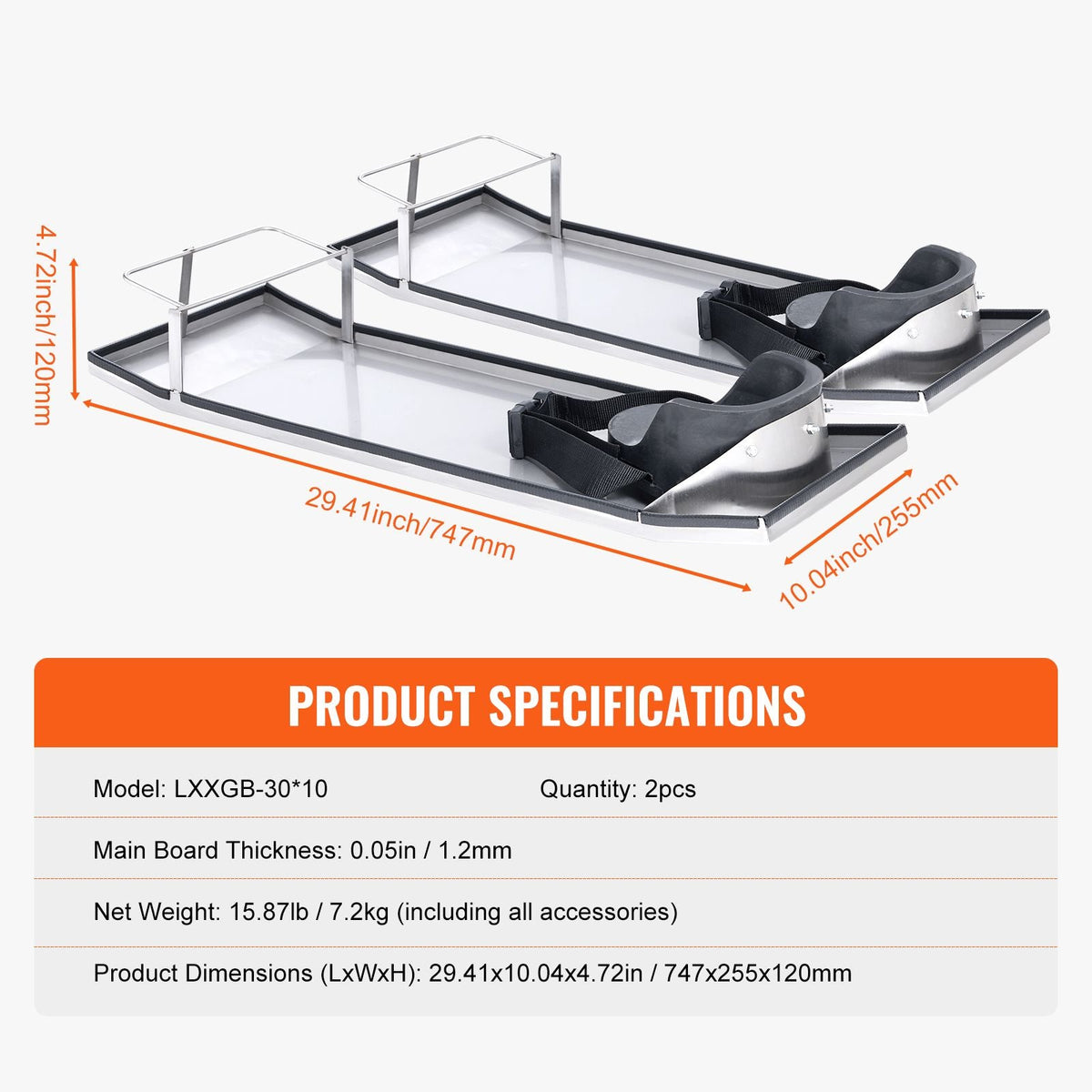 Concrete Knee Boards Stainless Steel, 30'' x 10'' Concrete Sliders, Knee Boards For Concrete, Concrete Knee Pads Moving Sliders, with Knee Pads & Board Straps for Cement and Concrete Finishing