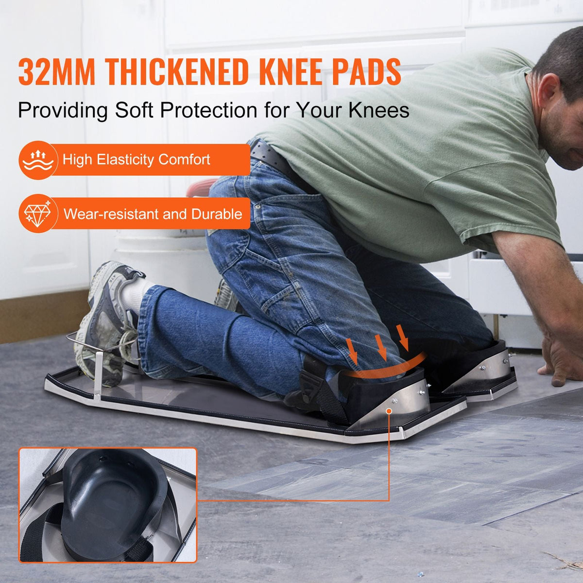Concrete Knee Boards Stainless Steel, 30'' x 10'' Concrete Sliders, Knee Boards For Concrete, Concrete Knee Pads Moving Sliders, with Knee Pads & Board Straps for Cement and Concrete Finishing