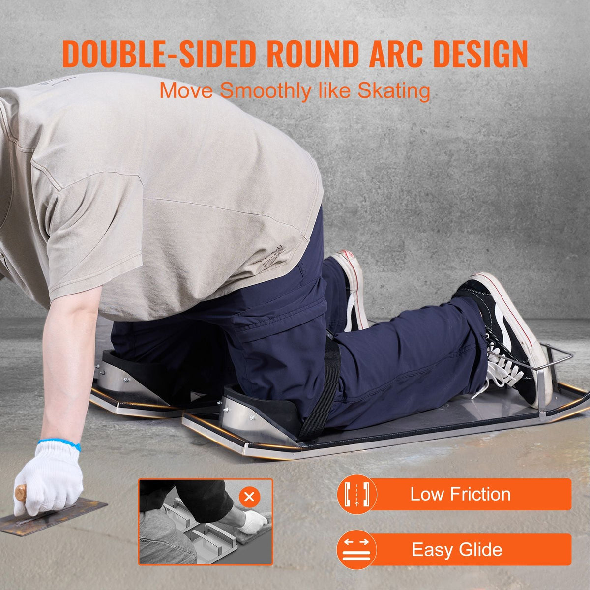 Concrete Knee Boards Stainless Steel, 30'' x 10'' Concrete Sliders, Knee Boards For Concrete, Concrete Knee Pads Moving Sliders, with Knee Pads & Board Straps for Cement and Concrete Finishing