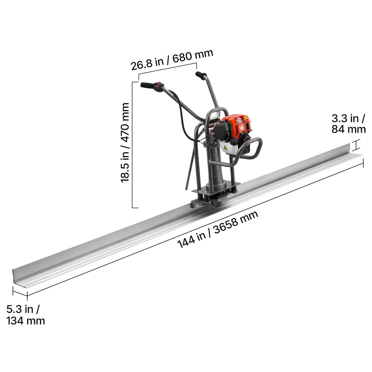 Concrete Power Screed Gas-Powered Leveling Tool 12 ft Aluminum Board, 1.16HP Engine, 4 Stroke Vibrating Screed, Handle Height Adjustable, Support Legs for Patio, Driveway, Floor Finishing