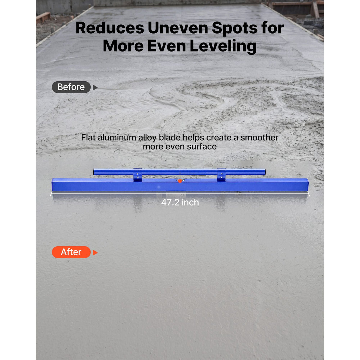 Concrete Screed 48 in Length Manual Screed Board Aluminum Alloy Blue, Built-in Bubble Level, Powder-coated Finish, Lightweight Paver Leveling Tool for Patio, Sidewalk, Garage Floor Finishing