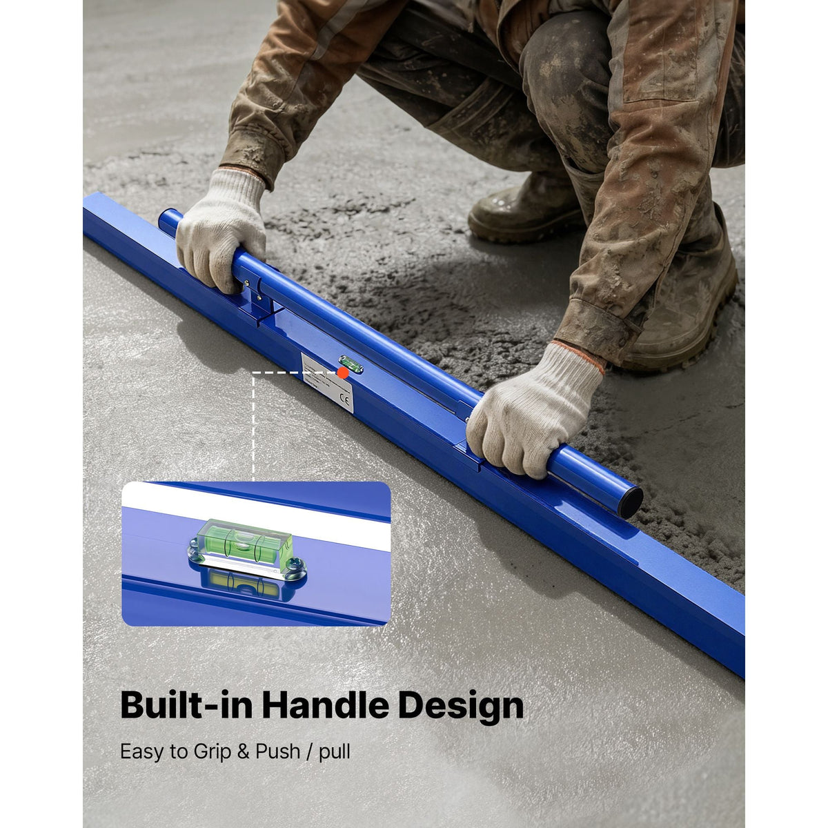 Concrete Screed 48 in Length Manual Screed Board Aluminum Alloy Blue, Built-in Bubble Level, Powder-coated Finish, Lightweight Paver Leveling Tool for Patio, Sidewalk, Garage Floor Finishing