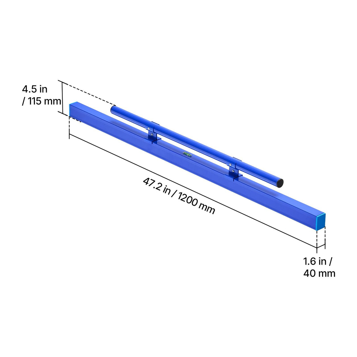Concrete Screed 48 in Length Manual Screed Board Aluminum Alloy Blue, Built-in Bubble Level, Powder-coated Finish, Lightweight Paver Leveling Tool for Patio, Sidewalk, Garage Floor Finishing