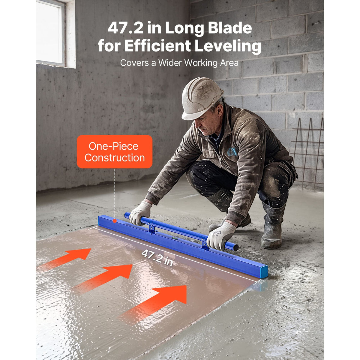 Concrete Screed 48 in Length Manual Screed Board Aluminum Alloy Blue, Built-in Bubble Level, Powder-coated Finish, Lightweight Paver Leveling Tool for Patio, Sidewalk, Garage Floor Finishing