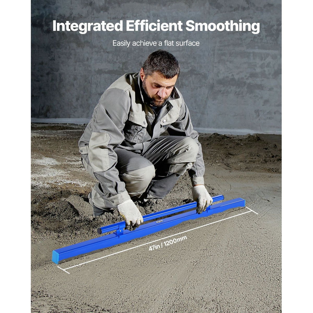 Concrete Screed, 48 Inch Screed with Level Vial, Easy Cleanup & End Cap Design, Aluminum Lightweight & Reversable Handle for Leveling Floors, Small-Scale Construction and Home Renovation