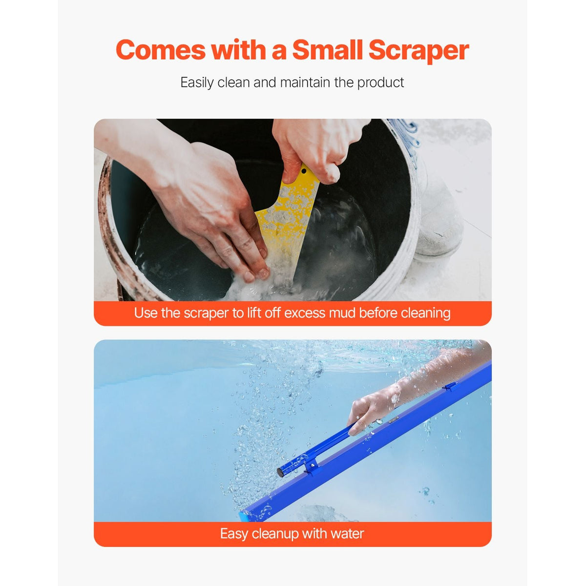 Concrete Screed, 48 Inch Screed with Level Vial, Easy Cleanup & End Cap Design, Aluminum Lightweight & Reversable Handle for Leveling Floors, Small-Scale Construction and Home Renovation
