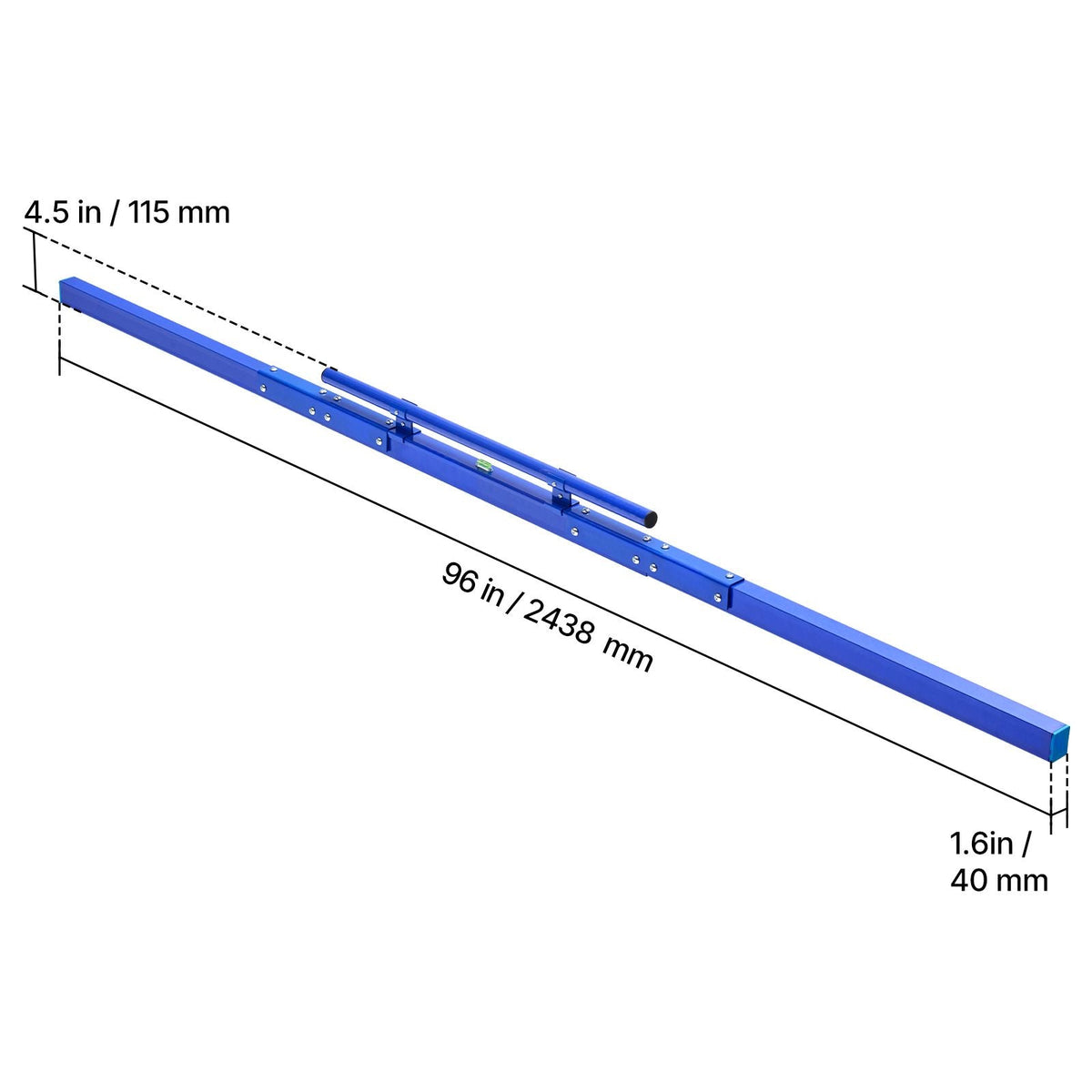 Concrete Screed 96 in Length Manual Screed Board Aluminum Alloy Blue, Built-in Bubble Level, Powder-coated Finish, Lightweight Paver Leveling Tool for Patio, Sidewalk, Garage Floor Finishing