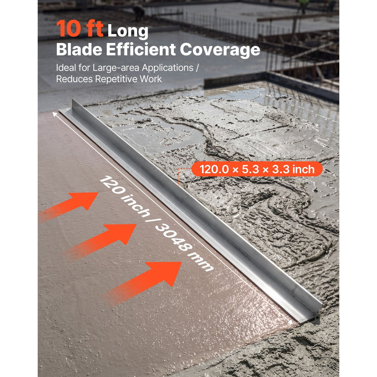 Concrete Screed Blade 10 ft Length Aluminum Alloy Board Leveling Tool, 5.3 in Wide Straight Edge, Wide Coverage, Replacement Surface Leveler for Driveway, Patio, Sidewalk, Garage Floor Finishing