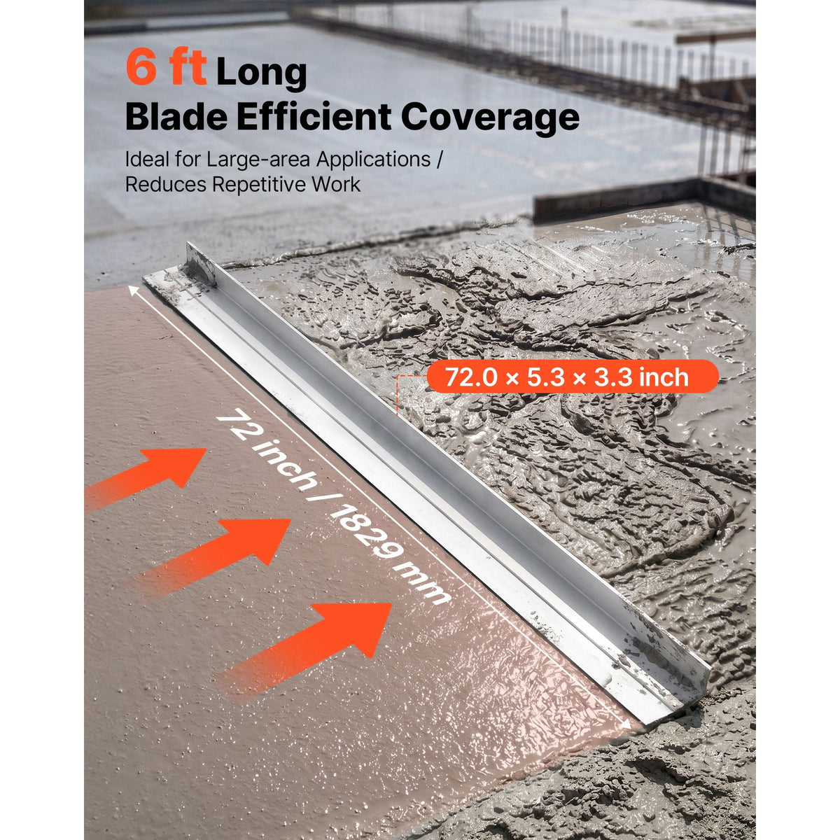 Concrete Screed Blade 6 ft Length Aluminum Alloy Board Leveling Tool, 5.3 in Wide Straight Edge, Wide Coverage, Replacement Surface Leveler for Driveway, Patio, Sidewalk, Garage Floor Finishing