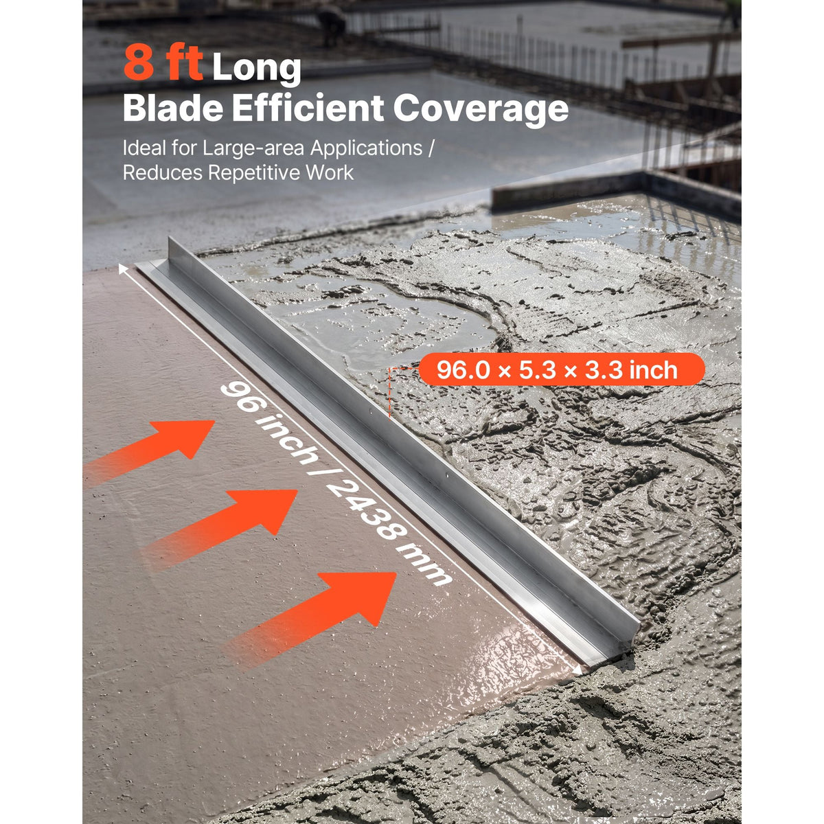 Concrete Screed Blade 8 ft Length Aluminum Alloy Board Leveling Tool, 5.3 in Wide Straight Edge, Wide Coverage, Replacement Surface Leveler for Driveway, Patio, Sidewalk, Garage Floor Finishing