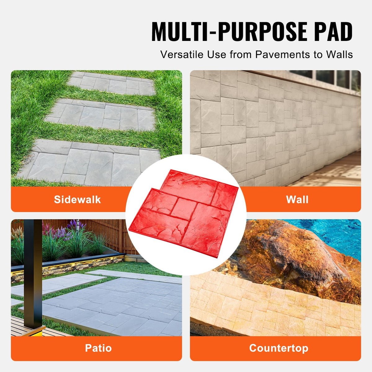 Concrete Stamps Mat, 24 x 24 in, Concrete Texturing Skin Polyurethane Stamp Stone Tile Texture Mat, Slate floor Imprint Seamless Stamp Concrete Molds for Outdoor Decorative, Red